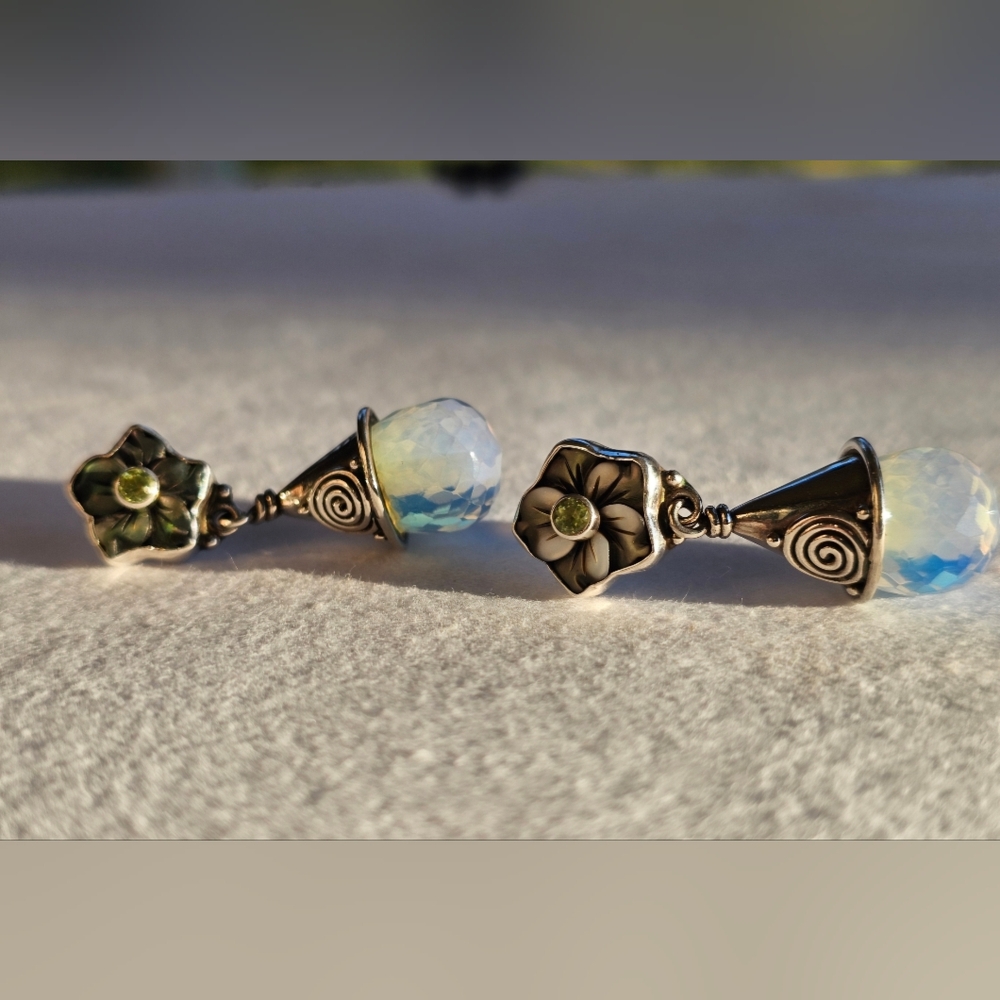 Vintage Sajen Sterling Silver Blue Chalcedony Station Drop Earrings - Picture 3 of 4